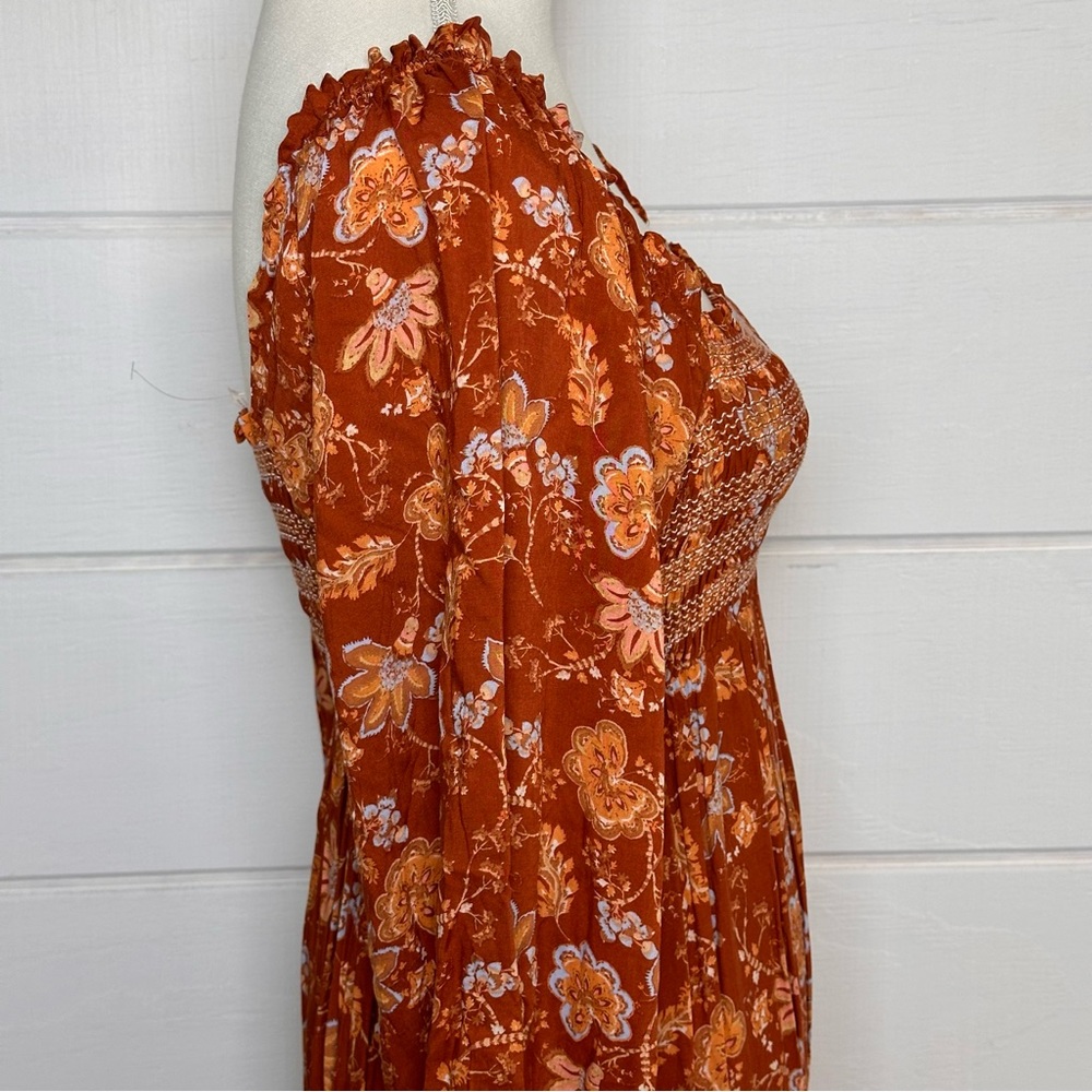 Free People NWT Sweet Escape Long Sleeve Dress Smocked in Mocha Floral Sz Small - Picture 9 of 13